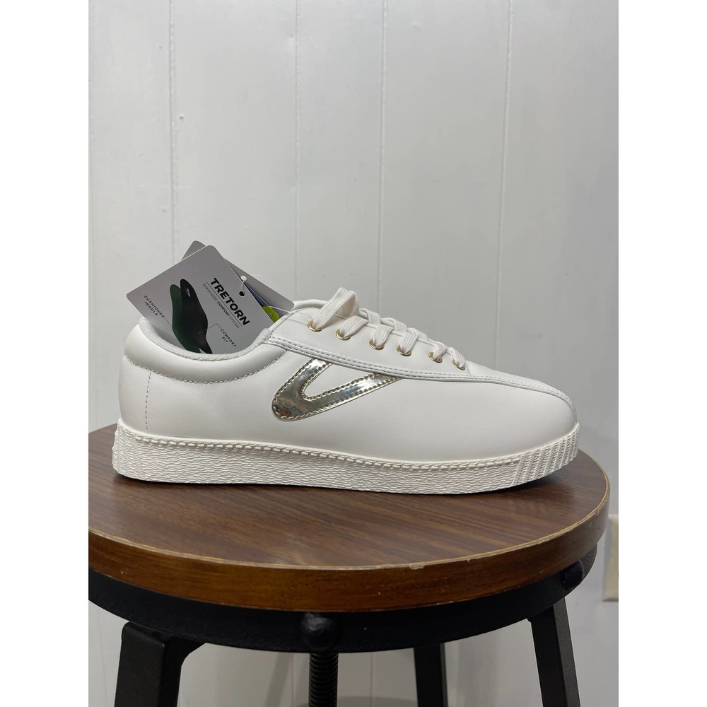 Tretorn Nylite Plus Leather Womens Fashion Sneakers Size 9 White Gold Lace Up